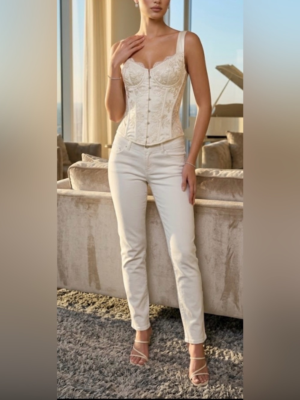 7 For All Mankind White/ Cream Straight Leg Jeans
